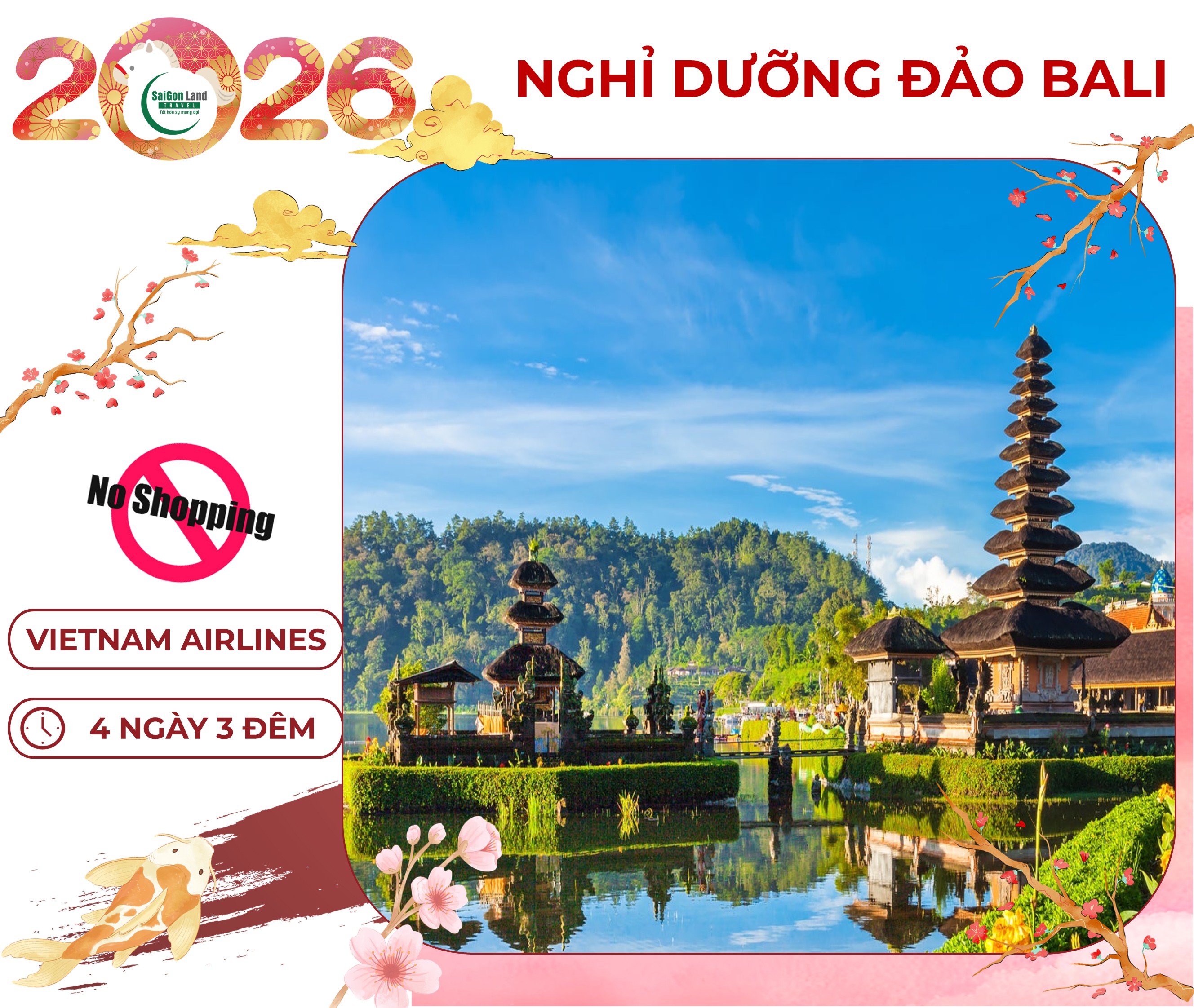 BALI - ĐỀN NƯỚC ULUN DANU - CỔNG TRỜI HANDARA TẾT 2026 (TN)